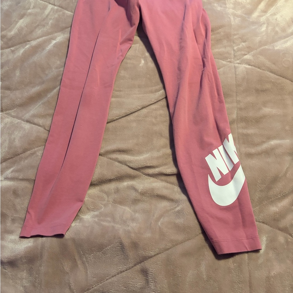 Nike Girls' Rose Pink Leggings with White Logo